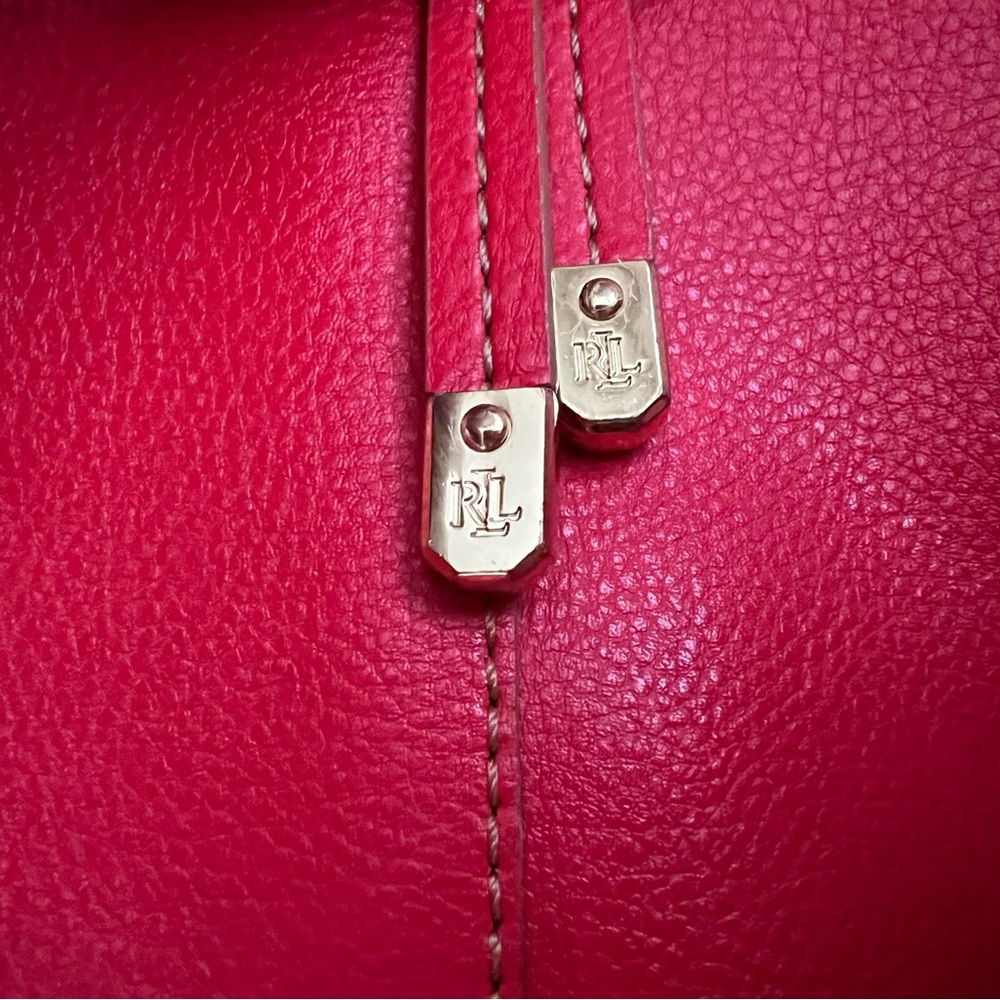 Classic Lauren Ralph Lauren Red/Beige Leather Tote Bag. - Picture 6 of 16